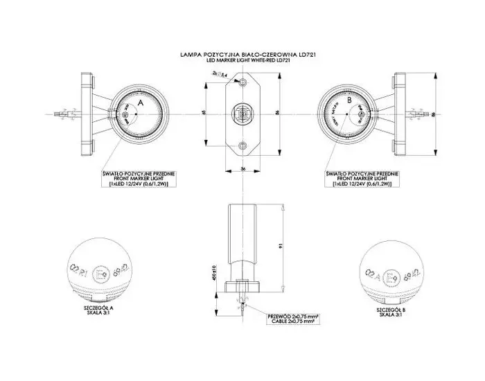 Alternative view of LED front og bag markeringslygte  LD721 industri i 100 stk