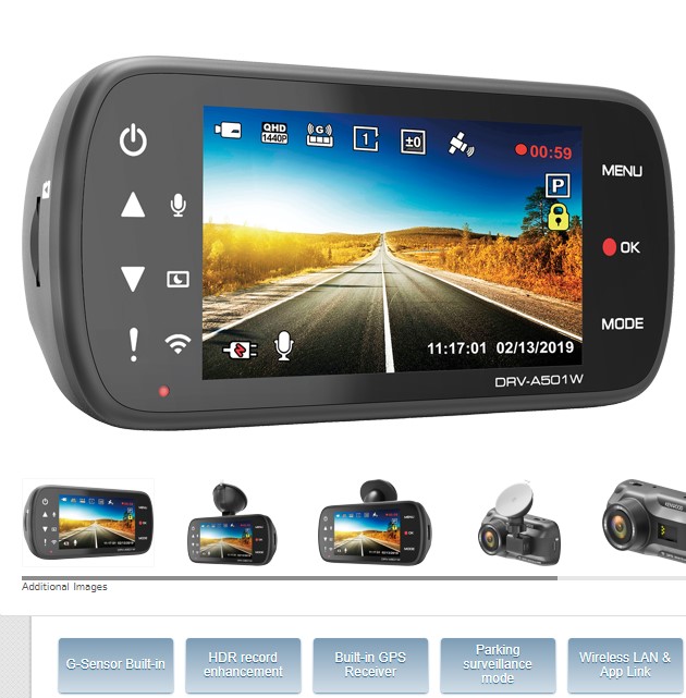 Kenwood DRV-A501W Wide Quad HD Dash cam kørselsoptager - Billede 5