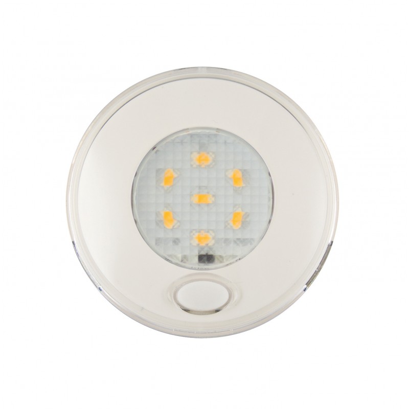 LED rund interiør lampe hvid m/klart glas 12V on/off Ø79mm