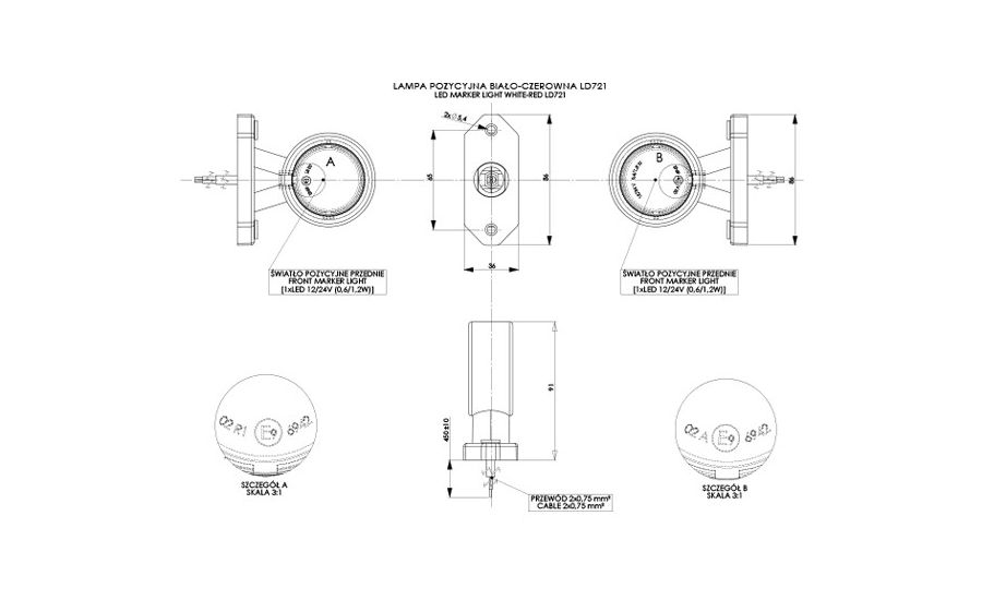LED front og bag markeringslygte LD721 industri i 100 stk - Billede 2