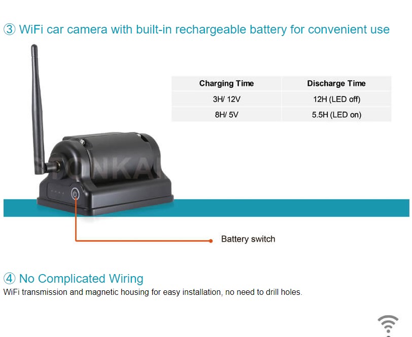 Tråløst Wifi HD bakkamera med indbygget batteri - Billede 6