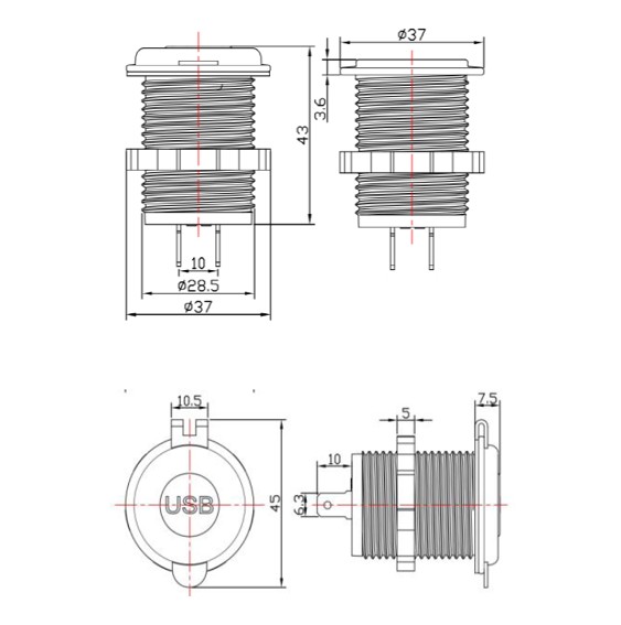 Indbygnings USB udtag 12/24V 2 x USB A - Billede 3
