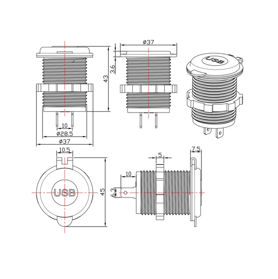 Indbygnings USB udtag 12/24V USB A+C - Billede 3