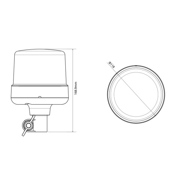 Alternative view of LED beacon tagblink DIN 145mm med natsænking