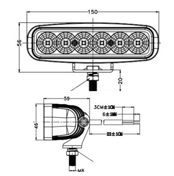 Alternative view of LED retangulær arbejdslys R23 baklys 2400LM
